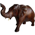 Statuettes en bois marron en bois à motif éléphants de 34 cm style ethnique 