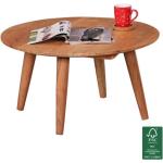 WOHNLING table basse en bois massif acacia | Table de salon ronde Ø75 x 40 cm | Table avec 4 jambes dans un style ferme