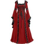 Robes longues bohèmes de soirée rouges à fleurs à manches longues Taille L look médiéval pour femme 