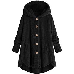 Women Fluffy Coat Plus Size Button Plush Tops Hooded Loose Cardigan Wool Coat Winter Jacket Fashion Clothes Birthday Gifts B-300