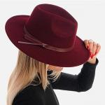 Chapeaux Fedora rouge bordeaux en cuir à pompons Pays vegan 56 cm Tailles uniques pour femme 