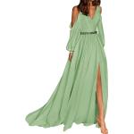 Robes de soirée longues de demoiselle d'honneur vertes en mousseline à manches longues à épaules dénudées Taille XL look fashion pour femme 