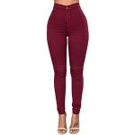 WSLCN Femmes Stretch Skinny Taille Haute Crayon Pantalon Collants Push Up Slim Jeans Denim Pantalon Grande Taille Couleur Unie Rouge Vineux FR 36 (Asie M)