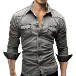 Chemises en jean Wslcn gris clair à manches longues Taille L look fashion pour homme 