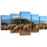 WTD impression sur toile motif mont kilimandjaro lW84 tableau sur toile 5 pièces - 210 x 100 cm-toile imprimée xXL billigerLuxus, photos, tableau b cadre en bois, de berg, éléphant d'afrique