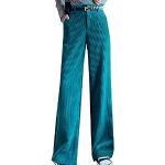 Pantalons taille haute bleus en velours stretch Taille S plus size coupe loose fit pour femme en promo 