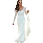 Robes de mariée sirène blanches en dentelle à manches longues Taille XL look fashion pour femme 