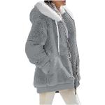 Vestes de ski d'automne gris clair en velours coupe-vents à capuche à manches longues Taille L plus size look fashion pour femme 