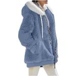 Vestes de ski d'automne bleus clairs en velours coupe-vents à capuche à manches longues Taille 4 XL plus size look casual pour femme 