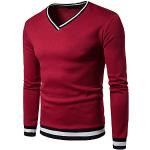 T-shirts de sport rouges à rayures en velours à manches longues à col en V Taille S look casual pour homme en promo 
