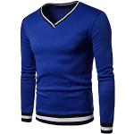 T-shirts de sport bleu marine à rayures en velours à manches longues à col en V Taille M plus size look casual pour homme 