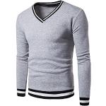 T-shirts de compression saison été gris clair à rayures en velours à manches longues à col en V Taille XL look casual pour homme 