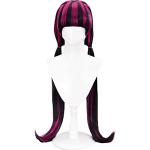 Xingbiyou Perruque Cosplay Anime Monster High Draculaura Ula,80cm Longue Noir Mélangé Rose,perruque de fête d'halloween