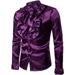 Chemises satinées de mariage violettes en satin à volants à manches longues Taille S look gothique pour homme 