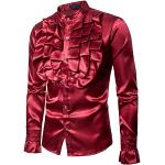 Chemises satinées de mariage rouge bordeaux en satin à volants à manches longues Taille S look gothique pour homme 