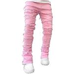 Jeans slim roses patchwork en denim à pompons Taille L look Hip Hop pour homme 