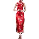 Robes rouges en brocart sans manches sans manches Taille XL look asiatique pour femme 