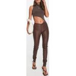 Pantalons taille haute Yas marron en cuir Taille XL pour femme en promo 