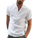 Chemises blanches en chanvre col mao à manches courtes Taille L classiques pour homme en promo 