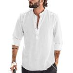 Chemises blanches col mao à manches longues Taille XL look casual pour homme en promo 