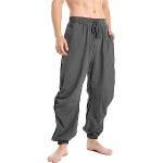 Pantalons en lin saison été gris foncé en toile Taille L look médiéval pour homme 