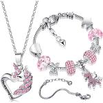 Bracelets de perles roses en cristal à motif licornes en diamant look fashion pour enfant 