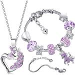 Bracelets de perles violets en cristal à motif licornes en diamant look fashion pour enfant 