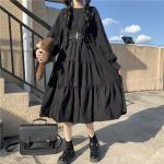 Robes mi-longues noires mi-longues look asiatique pour femme en promo 
