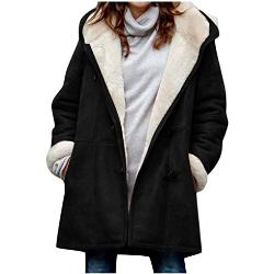 Ydsxlp Veste à capuche d'hiver pour femme - Bouton de klaxon - Long manteau avec capuche - Couleur unie - Manteau en peluche - Parka à capuche - Veste en jean chaude, c-noir, XXXL