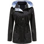 Coupe-vents d'automne noirs avec ceinture imperméables coupe-vents respirants à capuche Taille XL look fashion pour femme 
