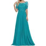 Robes de bal longues turquoise en dentelle lavable à la main à manches courtes look fashion pour femme 
