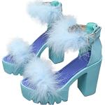 Sandales à talons bleues en caoutchouc Pointure 39,5 avec un talon entre 3 et 5cm look sexy pour femme 