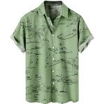 Chemises vert menthe tropicales sans repassage à manches courtes à col rond Taille 4 XL plus size look casual pour homme 