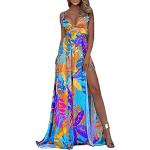 Robes de bal longues de mariée bleu roi à fleurs en velours à paillettes à motif canards à manches longues à col roulé Taille XL petite style bohème pour femme 