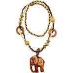 Chaînes pour la fête des mères marron en bois à perles à motif éléphants style ethnique pour femme 