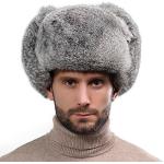Bonnets de ski gris en fourrure à motif lapins 59 cm look fashion pour homme en promo 