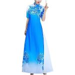 Robes de bal longues de mariage bleues à fleurs Taille 3 XL look asiatique pour femme 