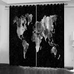 Rideaux blancs en polyester imprimé carte du monde occultants 150x166 
