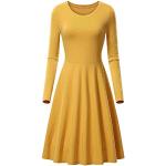Robes Yming jaunes à manches longues mi-longues à manches longues à col rond Taille L look casual pour femme 