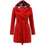 Vestes longues d'hiver Yming rouges en fourrure avec ceinture à manches longues Taille S look fashion pour femme 