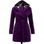 Vestes longues d'hiver Yming violettes avec ceinture à manches longues Taille L plus size look fashion pour femme 