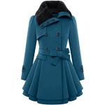 Manteaux d'automne Yming turquoise à carreaux avec ceinture à capuche à capuche à manches longues Taille M look casual pour femme 