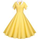 Robes vintage pin up de mariée Yming jaunes à pois Audrey Hepburn Taille XS look Pin-Up pour femme 