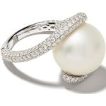 Bagues argentées en or blanc à perles en or blanc 18 carats avec certificat d'authenticité pour femme 