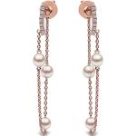 Boucles d'oreilles roses en or rose à perles à motif papillons en diamant 18 carats avec certificat d'authenticité pour femme 