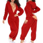 Pyjamas combinaisons d'automne rouges en peluche Taille L plus size look sexy pour femme en promo 
