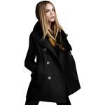 YOUJIA Femme Manteau d'hiver Slim Trench Jacket Casual Manches Longues Revers Veste (Noir, 2XL)