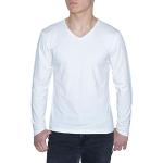 Young & Rich - T-shirt à manches longues pour homme - Coupe ajustée - Col en V - Couleur unie - Stretch - Disponible en 10 couleurs - Tailles S à 3XL, Blanc., XL