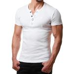 Young & Rich YR 1872 T-shirt à col rond avec boutonnière pour homme Noir/blanc/rouge, Blanc., XL