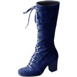 Bottes compensées de mariage d'automne bleu marine en toile légères pour pieds larges à lacets Pointure 39 style ethnique pour femme 